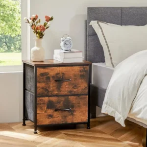 JHK Nightstand Bedside Coffee Sofa Tea Table Storage Closet Chest Clothes Display For Bedroom 2 Fabric Drawers Cabinet Furniture