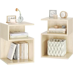 Night Stand Set of 2 for Bedroom Beside Table with Storage Wood Nightstand Bed Side Table (Natural Combo)